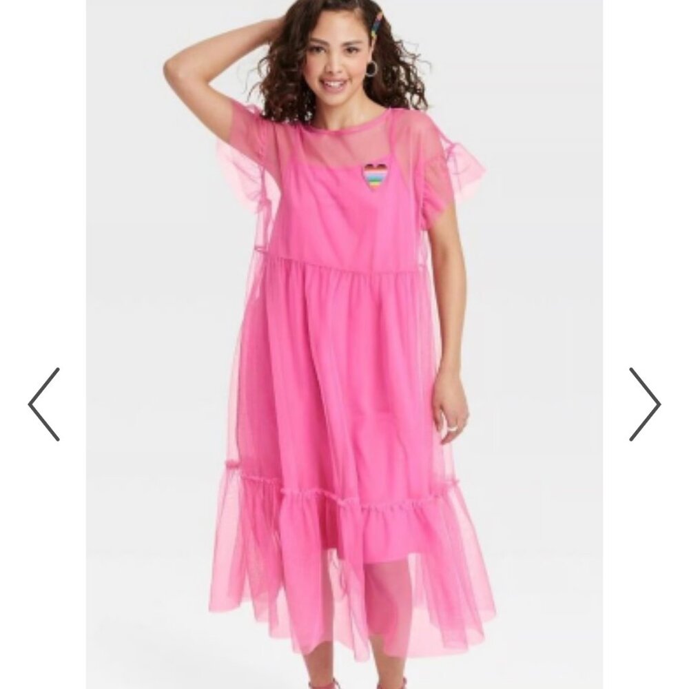 Humberto Cruz 3X Target Pride Heart Tulle Rainbow Pink Dress with Slip